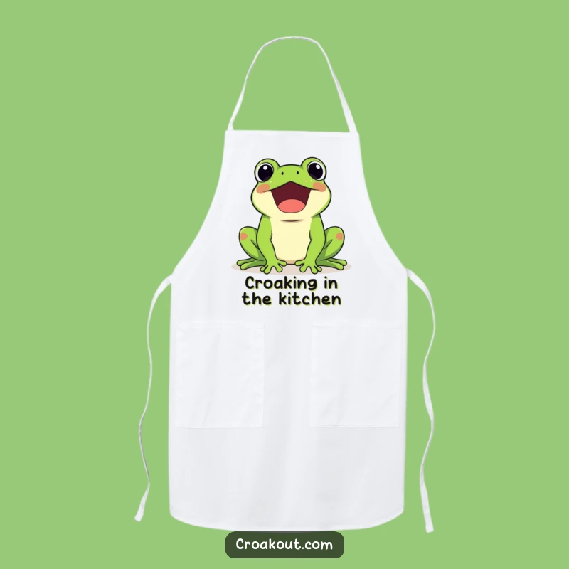 Funny Kawaii Frog Croaking Loudly Apron - Cheerful Kitchen Wear