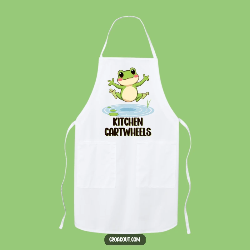 Funny Cartwheeling Frog Apron: Cheerful Amphibian Wear for Fun Cooking