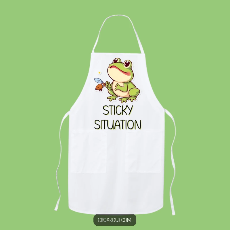 Funny Fly Catching Frog Apron: Excited Amphibian Chef Wear for Kitchen Giggles
