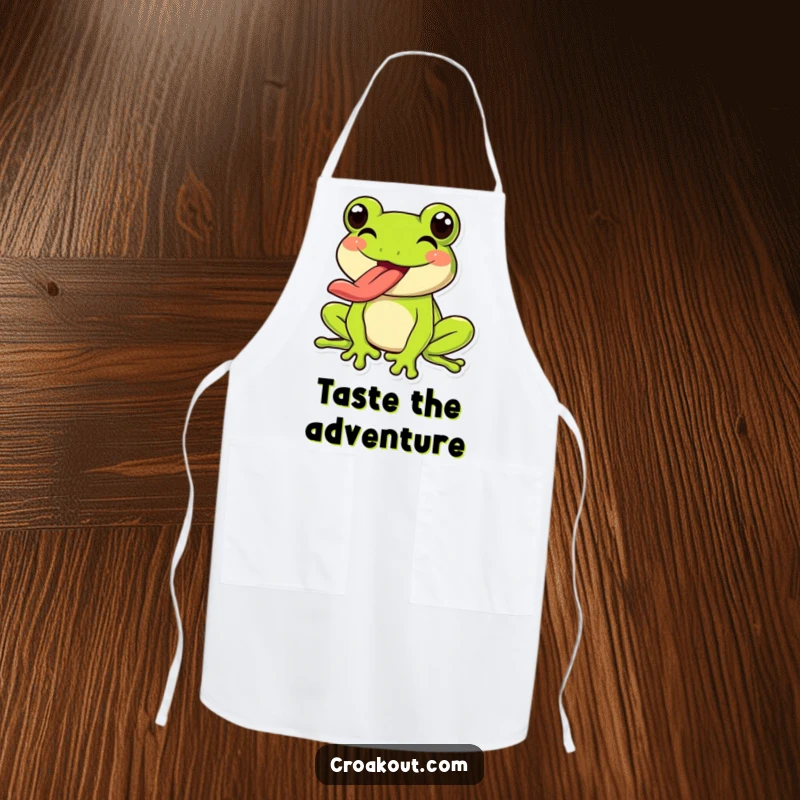 Funny Frog Apron: A happy frog character exuberantly sticking out its long tongue, adding playful humor to cooking.