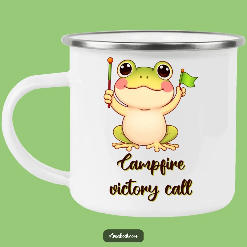 Funny Frog Flag Waving Camping Mug: Adventure Fuelled by Cartoon Waves