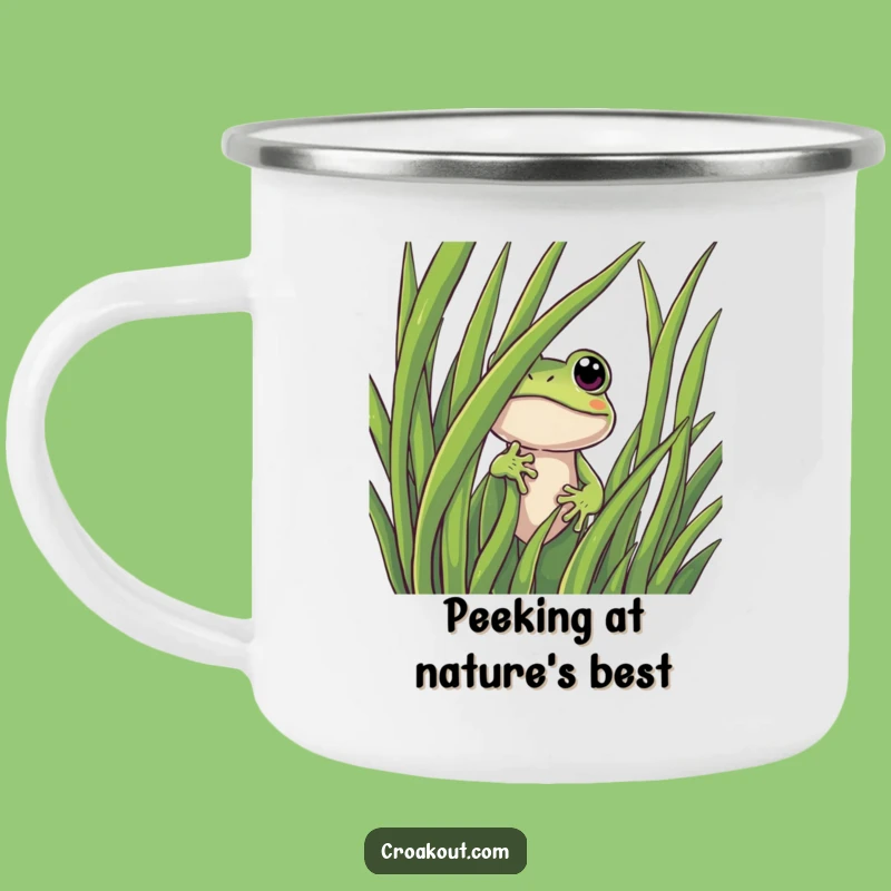 Funny Curious Frog Camping Mug: Durable Peeking Amphibian Drinkware, Outdoor Funny Gift