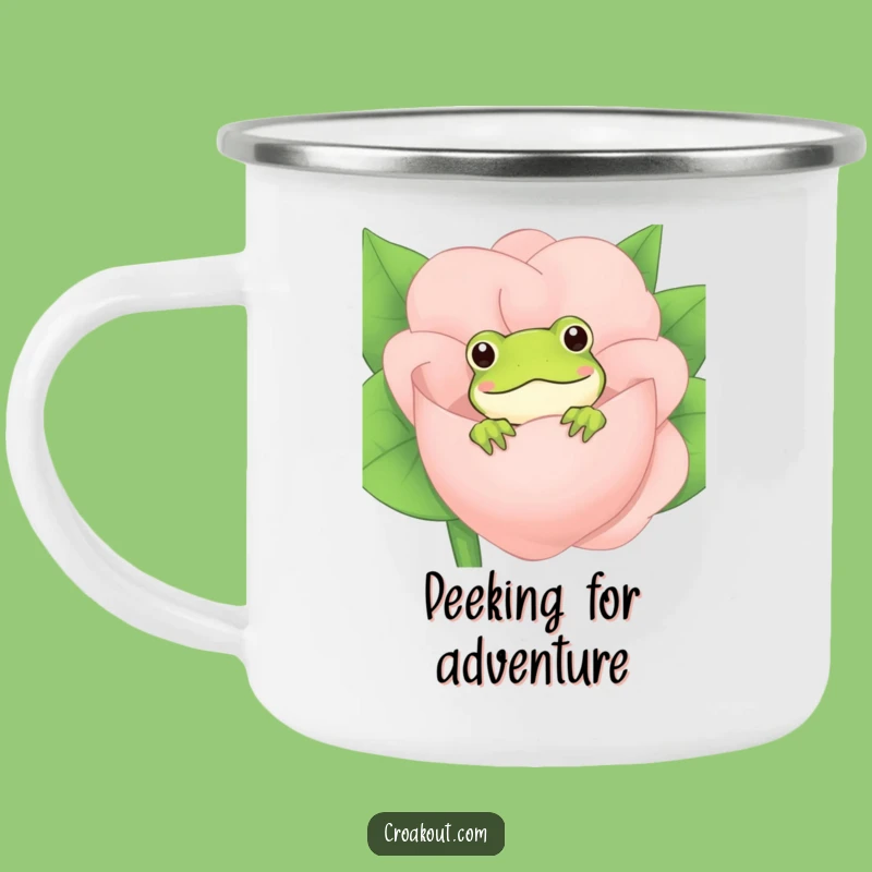 Funny Frog Flower Peek Camping Mug: Enjoy Outdoors with Cute Amphibian Humor, Great Funny Gift