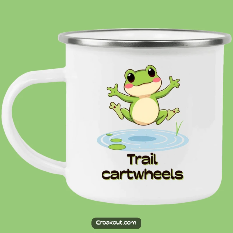 Funny Cartwheeling Frog Camping Mug: Cheerful Amphibian Cup for Outdoor Fun