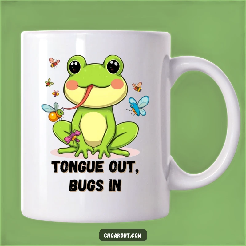Funny Frog Catching Bugs Mug: Hilarious Amphibian Gift for Bug Lovers