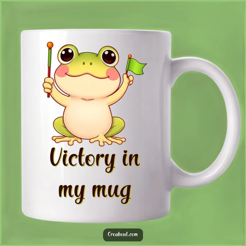 Funny Frog Flag Waving Mug: Cheerful Cartoon Greeting Gift for All