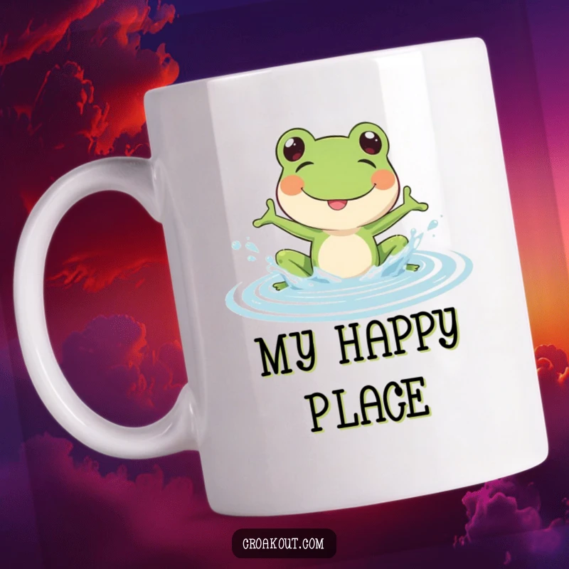 Funny Frog Mug: A happy frog enthusiastically splashing water with its feet, conveying pure joy and playful energy.