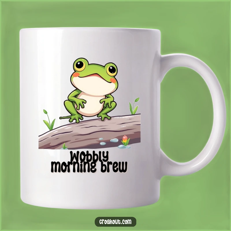 Funny Kawaii Frog Log Balance Struggle Mug - Hilarious Outdoor Fail Gift