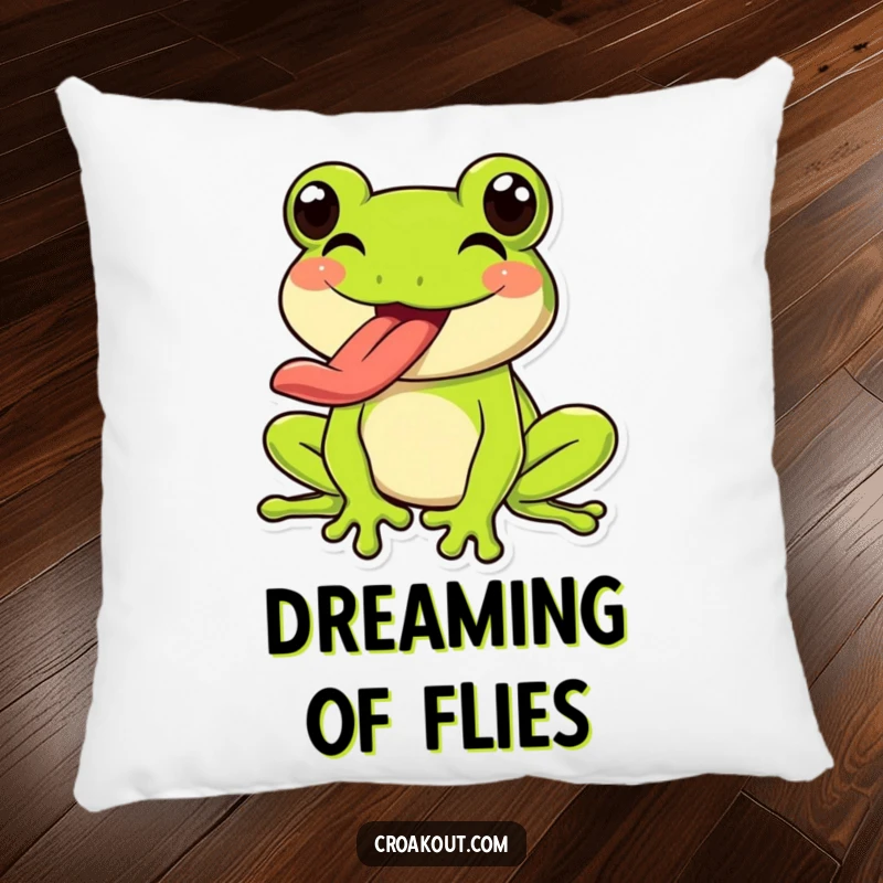 Funny Frog Pillow: A happy frog character exuberantly sticking out its long tongue, designed for comfort and playful decoration.
