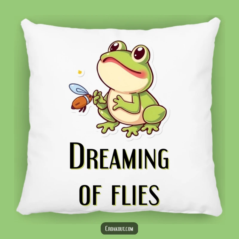 Funny Fly Catching Frog Pillow: Excited Amphibian Comfort for a Humorous Home