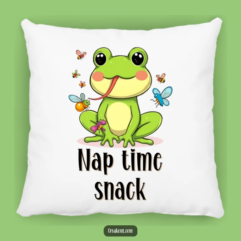 Funny Frog Catching Bugs Pillow: Cozy & Hilarious Amphibian Decor