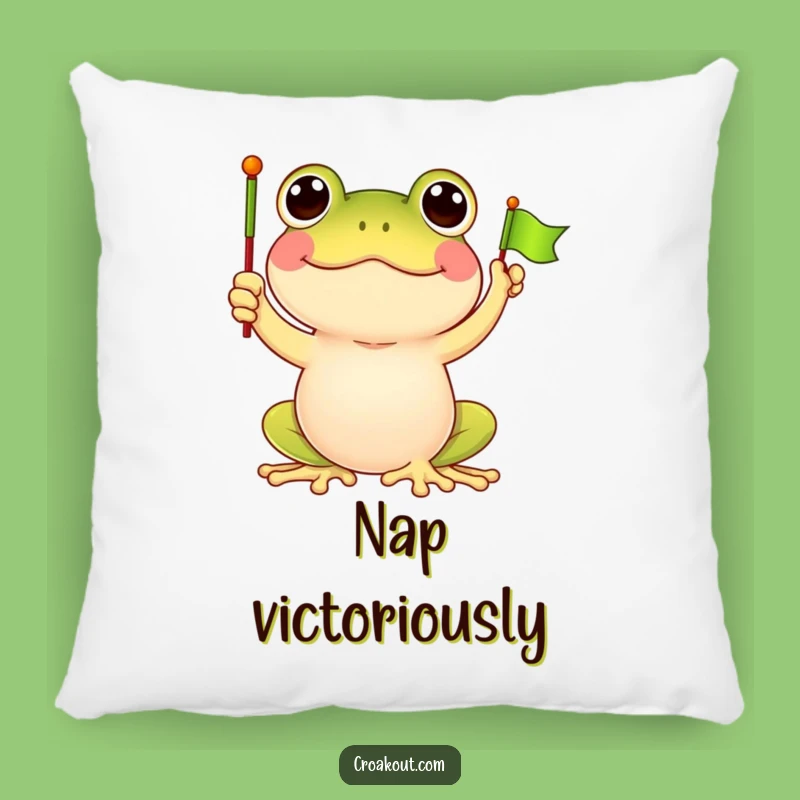 Funny Frog Flag Waving Pillow: Cozy Comfort with Cartoon Enthusiasm