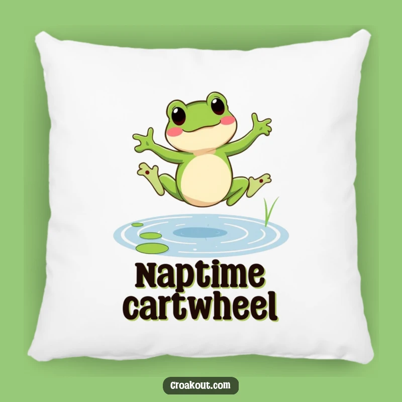Funny Cartwheeling Frog Pillow: Cheerful Amphibian Comfort for a Lively Touch