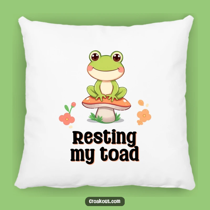 Funny Frog Mushroom Grin Pillow: Cozy Cartoon Comfort for Your Home