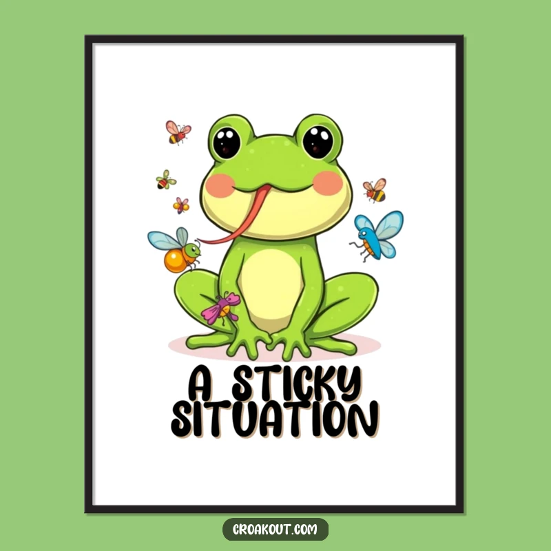 Funny Frog Catching Bugs Digital Art: Hilarious Amphibian Wall Decor