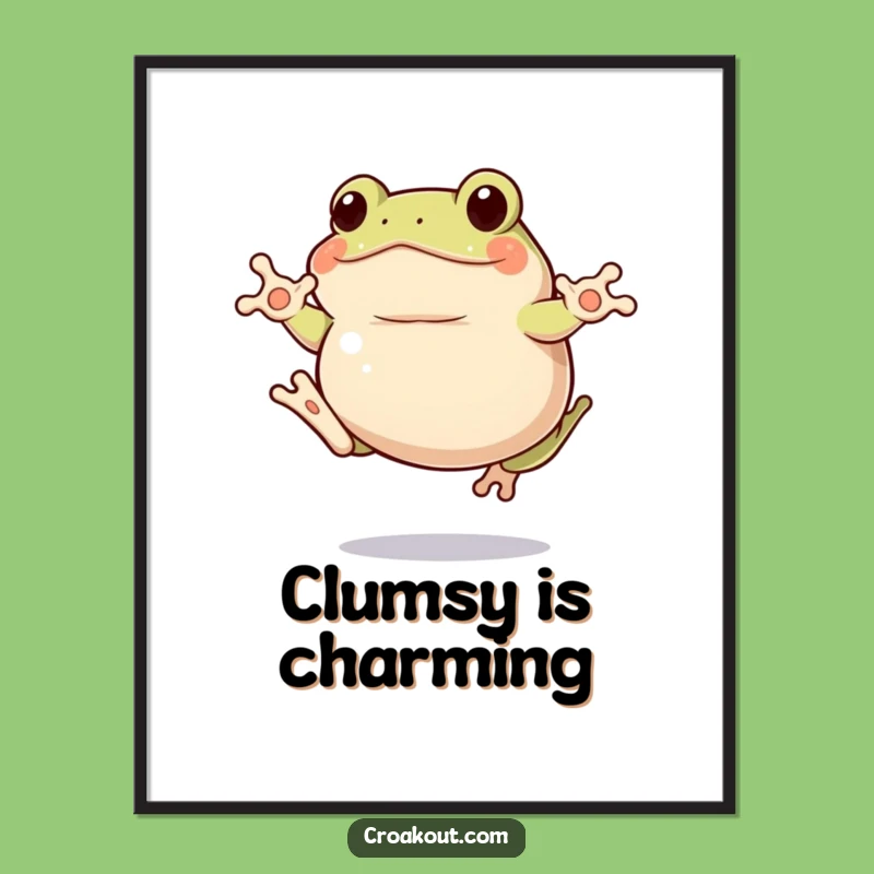 Funny Clumsy Frog Digital Art: Instant Comical Charm for Your Walls Gift