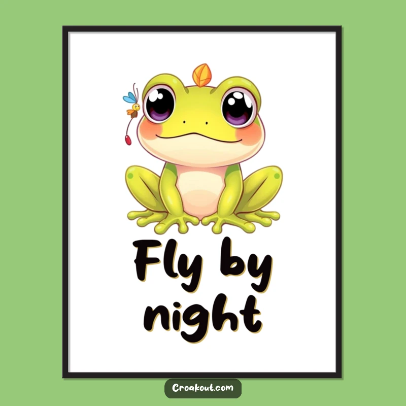 Funny Kawaii Frog Digital Print: Cute Art, Fly-Catching Fun, Perfect Funny Gift