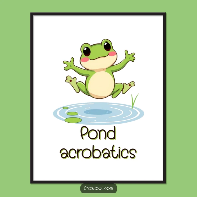 Funny Cartwheeling Frog Digital Art: Cheerful Amphibian Print for Lively Walls