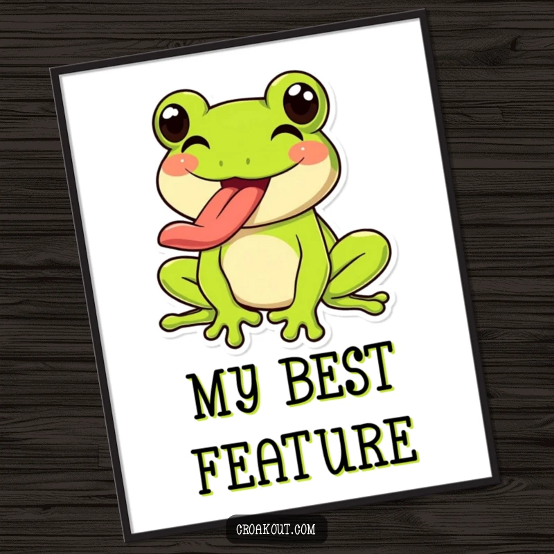 Funny Frog Digital Art Print: A happy frog character exuberantly sticking out its long tongue, perfect for instant playful wall decor.