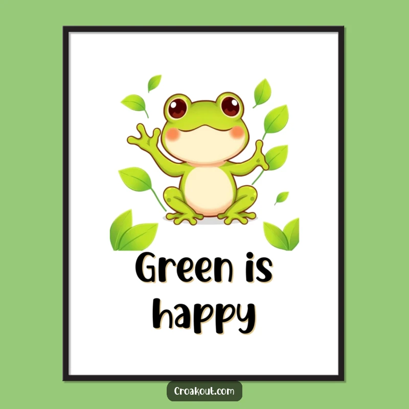 Funny Kawaii Frog Juggling Digital Art: Happy Amphibian Print for Cheerful Walls