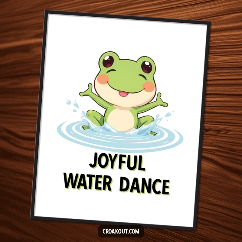 Funny Frog Digital Art Print: A high-quality image of a frog splashing water with an expression of pure joy, ideal for energetic decor.