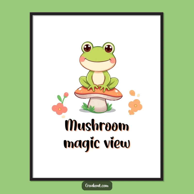 Funny Frog Mushroom Grin Digital Art: Hilarious Cartoon Decor for Your Walls