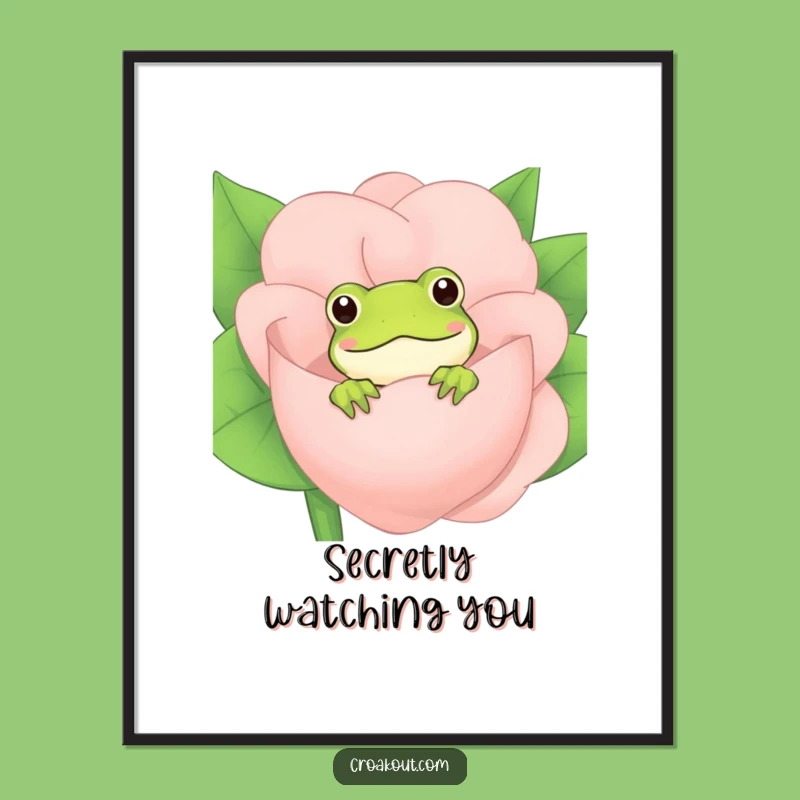 Funny Frog Flower Peek Digital Art: Instantly Downloadable Whimsy, Charming Amphibian Decor, Funny Gift