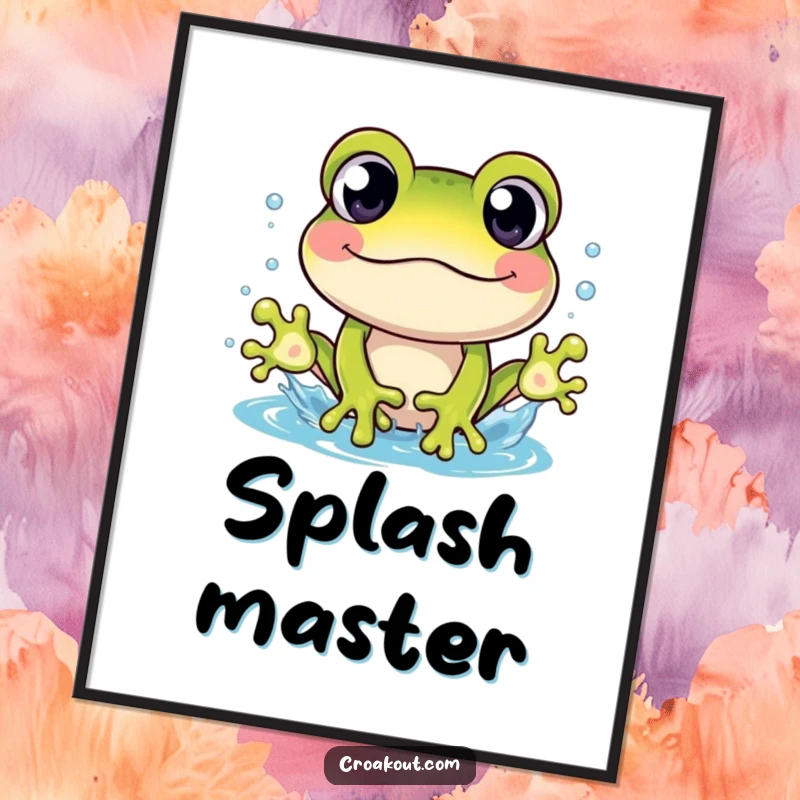 Funny digital art print of a cheerful frog character with wide eyes, creating a dynamic and humorous splash.
