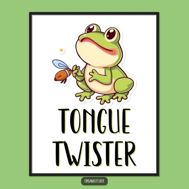 Funny Fly Catching Frog Digital Art: Excited Amphibian Print for Humorous Walls