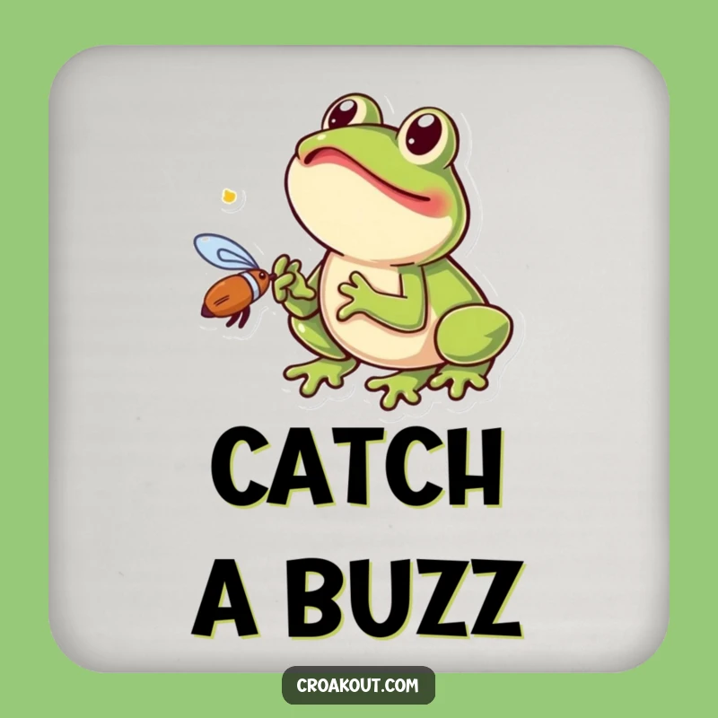 Funny Fly Catching Frog Coaster: Excited Amphibian Decor for Surfaces