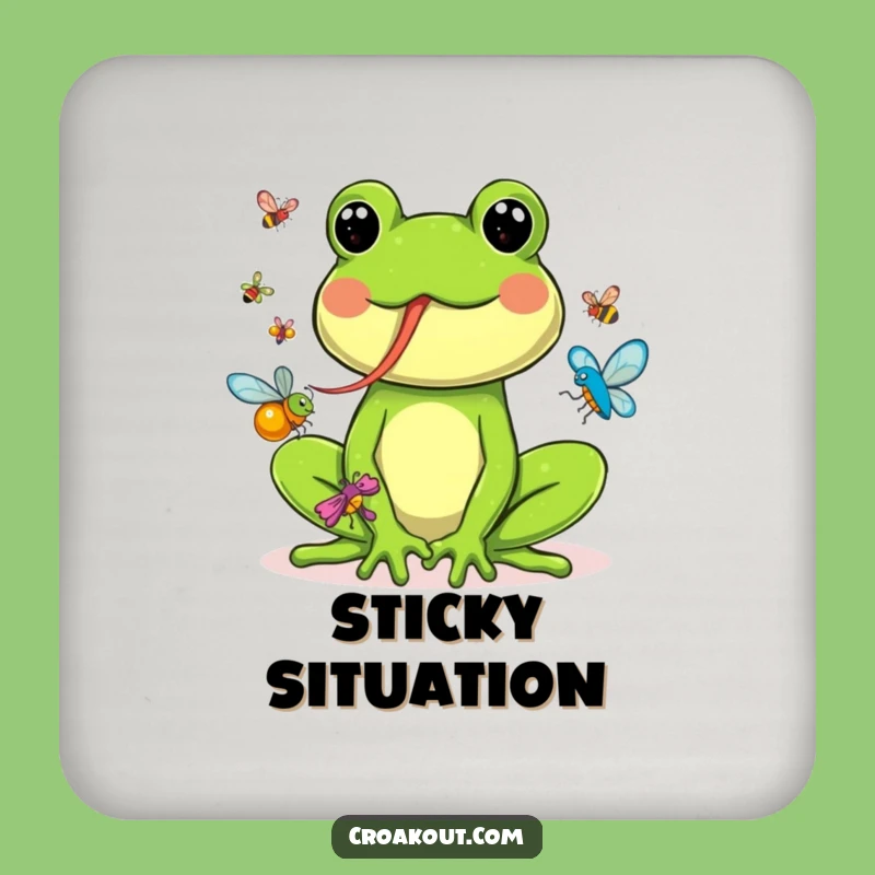 Funny Frog Catching Bugs Drink Coaster: Hilarious Protection for Surfaces