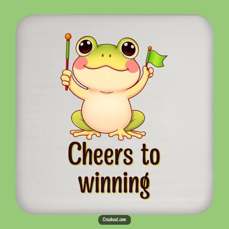 Funny Frog Flag Waving Drink Coaster: Protect Surfaces with Cartoon Joy