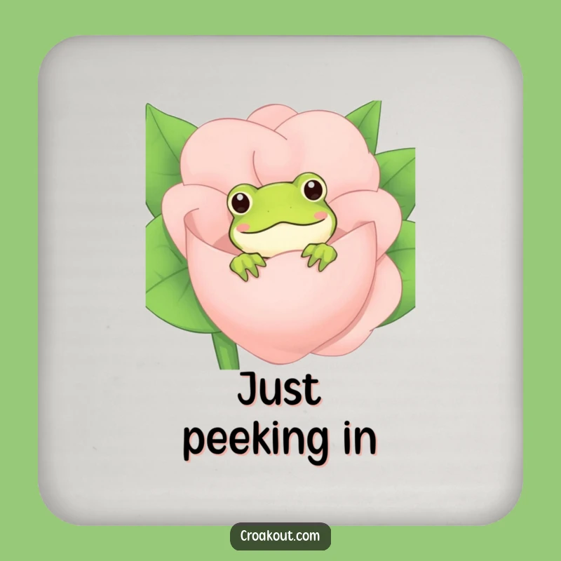 Funny Frog Flower Peek Drink Coaster: Protect Surfaces with Cute Amphibian Style, Perfect Funny Gift