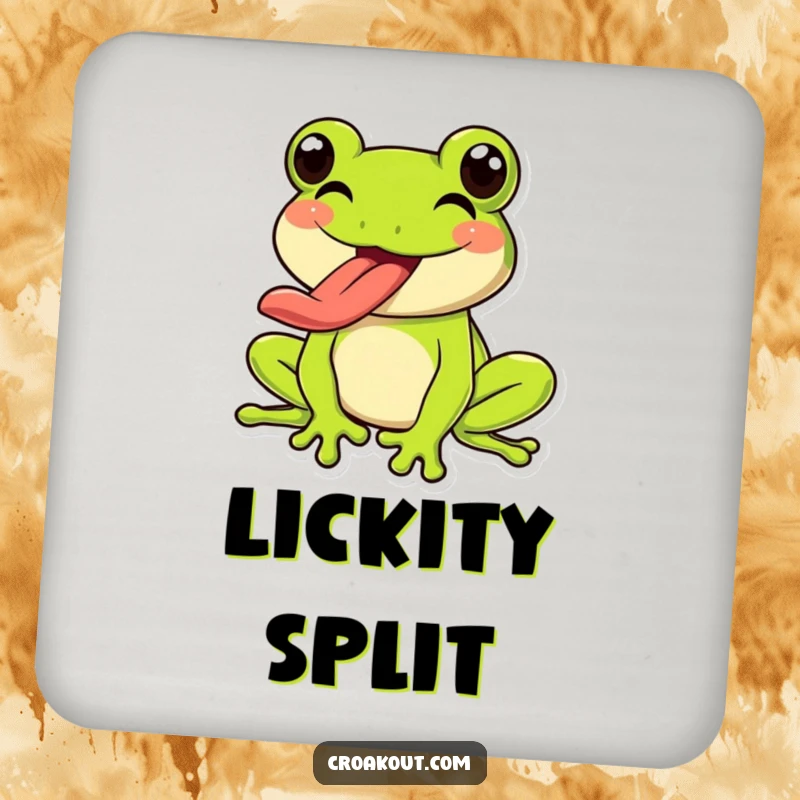 Funny Frog Coaster: A happy frog character exuberantly sticking out its long tongue, adding playful humor to drink service.