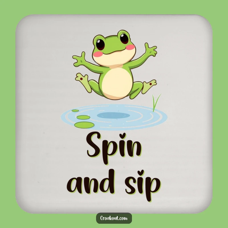 Funny Cartwheeling Frog Coaster: Cheerful Amphibian Decor for Surfaces