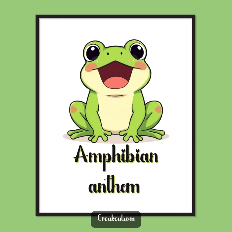 Funny Kawaii Frog Croaking Loudly Poster - Joyful Amphibian Art