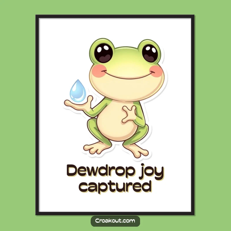 Funny Frog Dewdrop Poster: Joyful Amphibian Art Print, Sparkling Wonder Decor, Perfect Funny Gift