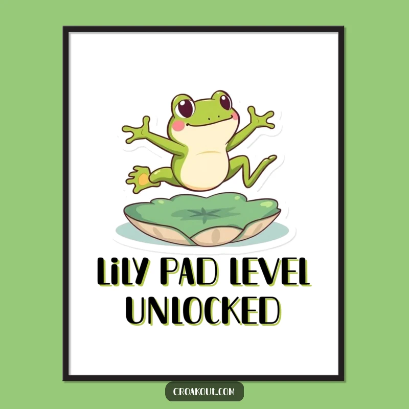 Funny Frog Leaping Poster: Energetic Amphibian Wall Art for Humorous Decor
