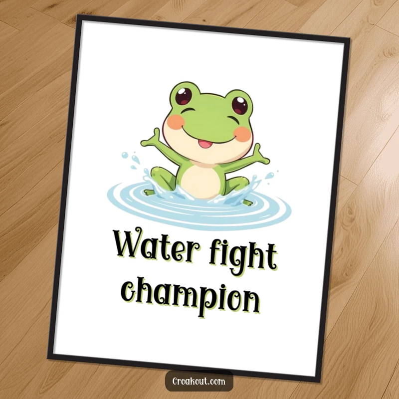 Funny Frog Poster: An energetic print of a frog splashing water, conveying happiness, playfulness, and a love for water activities.