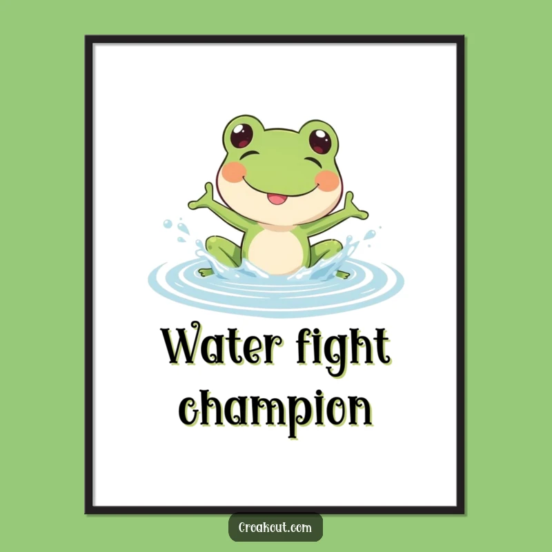 Funny Frog Splash Poster: Joyful Amphibian Art, Water Play Decor, Perfect Funny Gift