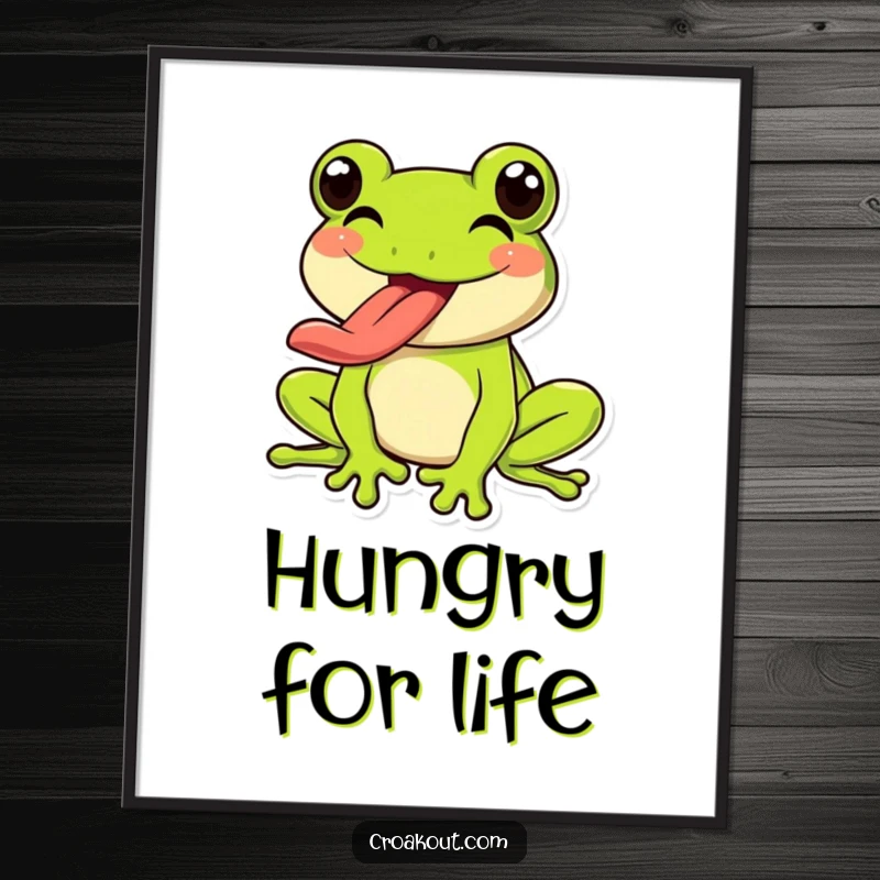 Funny Frog Poster: A happy frog character exuberantly sticking out its long tongue, adding a playful and humorous touch to decor.
