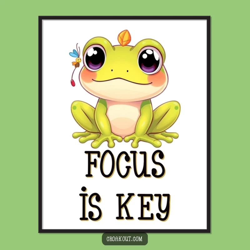 Funny Kawaii Frog Poster: Wide-Eyed Wonder, Cute Art, Perfect Funny Gift