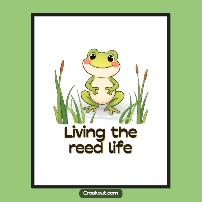 Funny Grinning Frog Poster: Artistic Wading Amphibian Wall Art, Cheerful Home Decor Gift