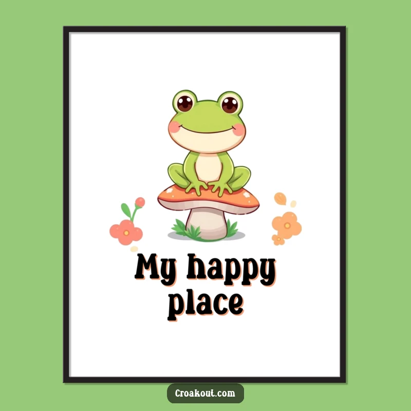 Funny Frog Mushroom Grin Poster: Hilarious Cartoon Art for Whimsical Walls