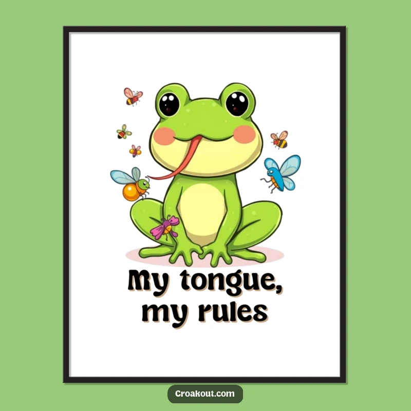 Funny Frog Catching Bugs Poster: Hilarious Amphibian Art for Your Walls