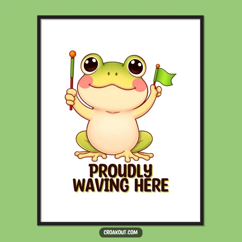Funny Frog Flag Waving Poster: Bring Cartoon Joy to Your Walls