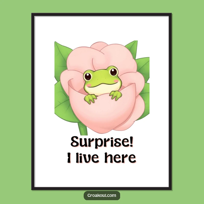Funny Frog Flower Peek Poster: Adorable Amphibian Art Print, Perfect Whimsical Wall Decor, Funny Gift