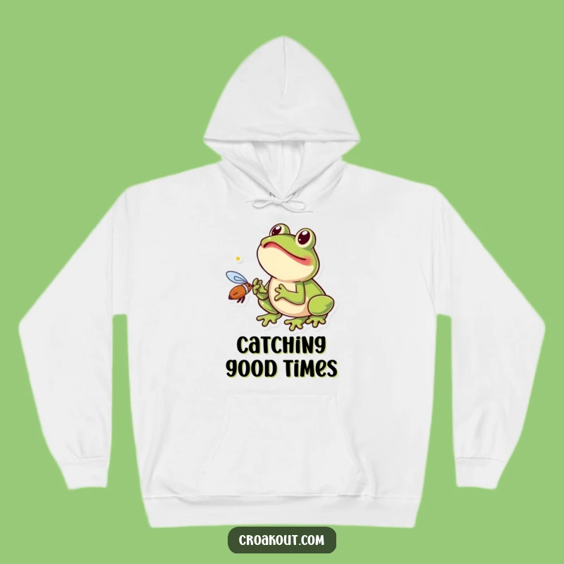 Funny Fly Catching Frog Hoodie: Cozy & Excited Amphibian Wear for Snuggle Time