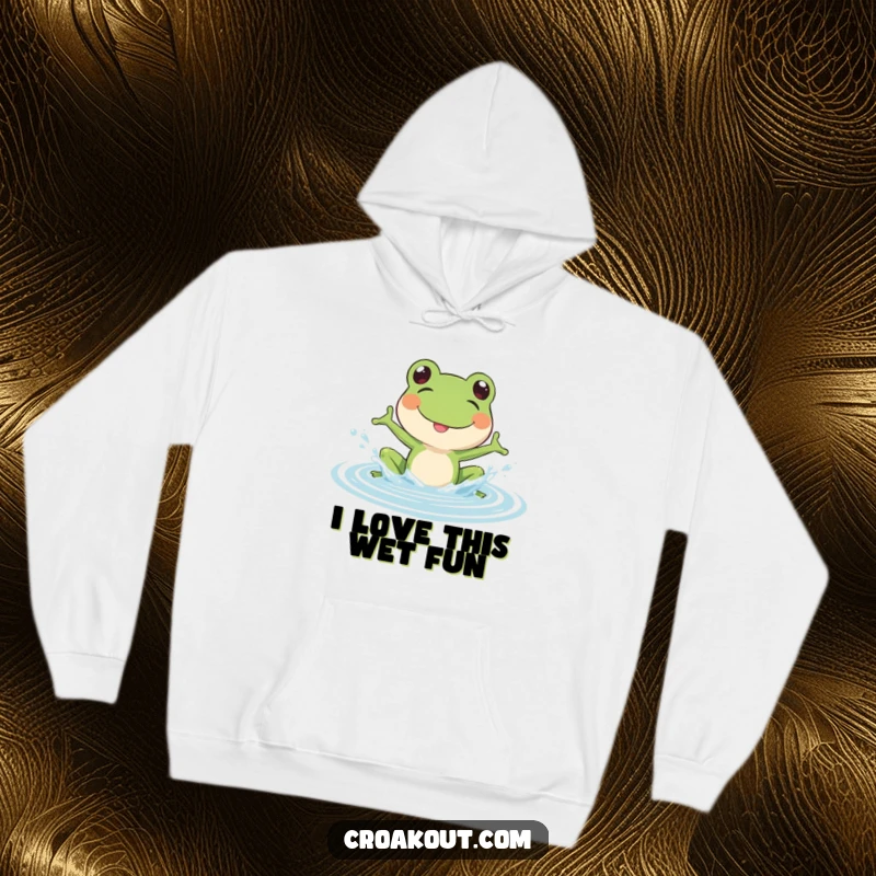 Funny Frog Hoodie: A comfortable hoodie featuring a frog energetically splashing water, capturing a moment of pure, playful joy.