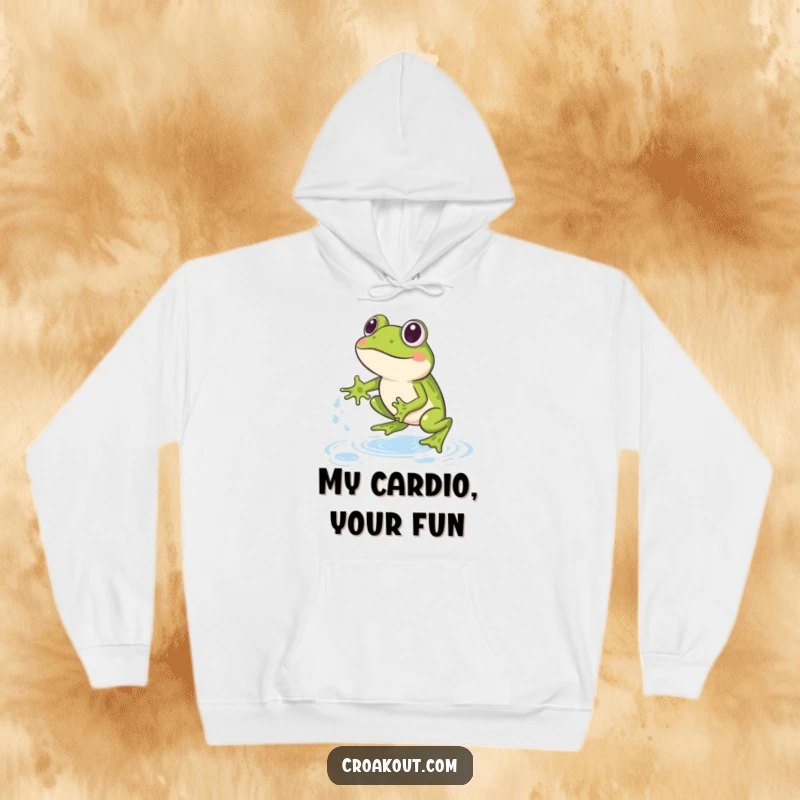 Funny Frog Hoodie: A comfortable hoodie with a design of a frog leaping over water splashes, capturing a moment of playful energy.